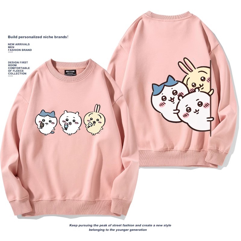 Chiikawa聯名衛衣2024秋冬新款親子情侶裝薄絨款連帽衛衣