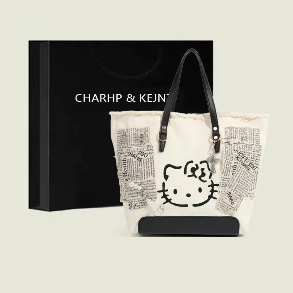 STARRY&DREAM正品大容量帆布包kitty貓辣妹刺繡通勤包托特包單肩包