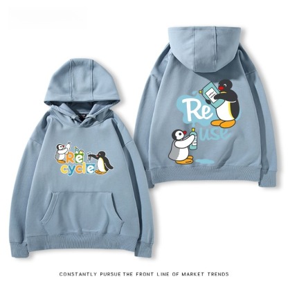 企鵝Pingu 秋冬新款 親子情侶男女連帽衛衣