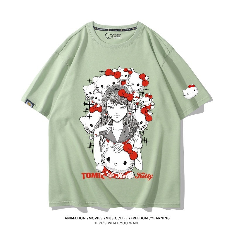 伊藤潤二X三麗鷗富江Hello kitty周邊 印花短袖T恤