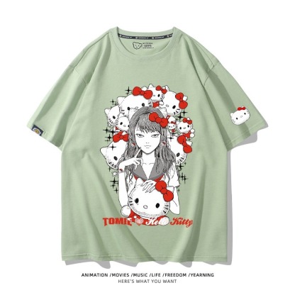 伊藤潤二X三麗鷗富江Hello kitty周邊 印花短袖T恤