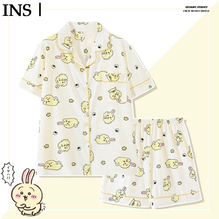 日系吉伊卡哇chiikawa睡衣女短袖T恤夏季純棉可愛烏薩奇家居服