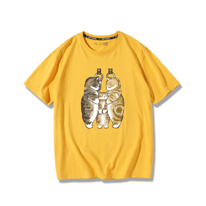 擠地鐵貓咪2024親子情侶男女同款 純棉T恤