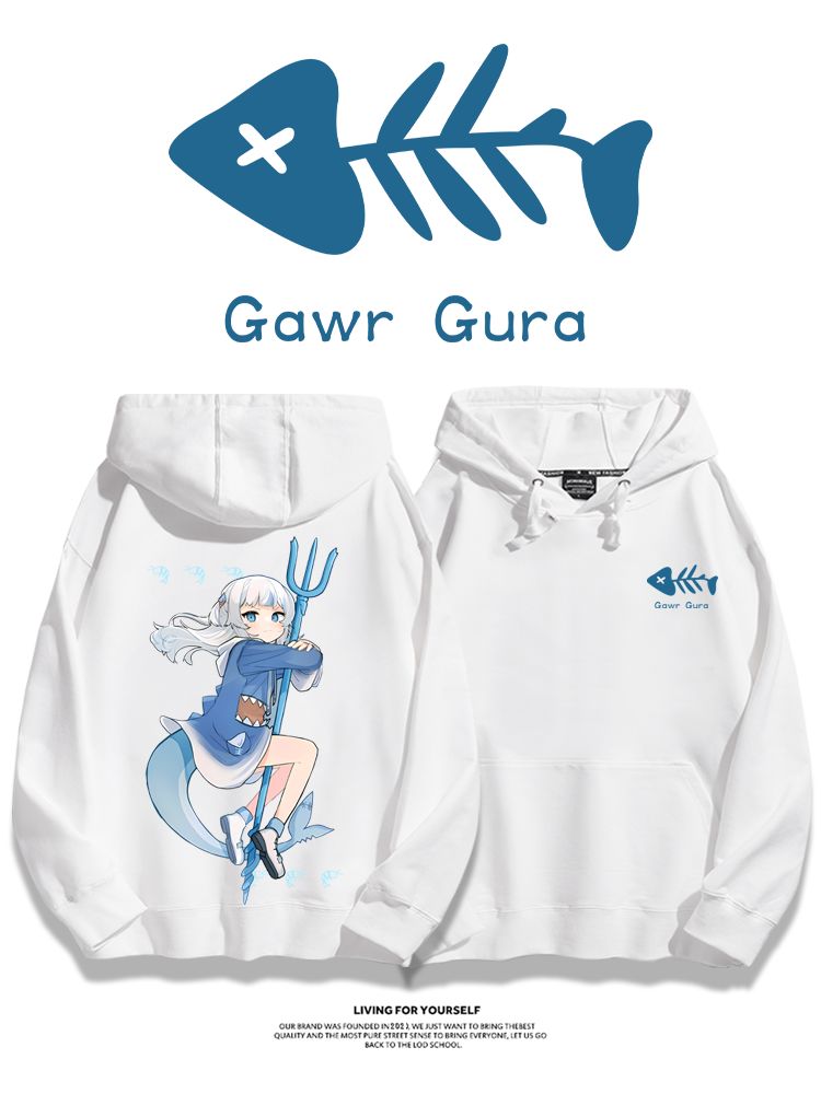 Gawr Gura聯名衛衣2023秋冬新款親子情侶裝薄絨款連帽衛衣