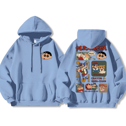 蠟筆小新聯名衛衣2024秋冬新款親子情侶裝薄絨款連帽衛衣