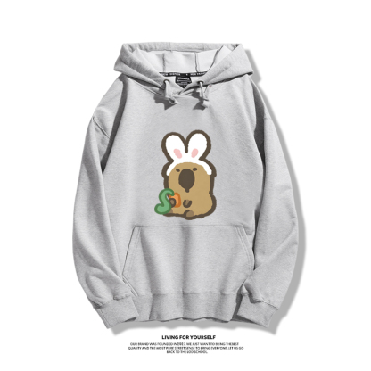 Q版卡皮巴拉聯名衛衣2024秋冬新款親子情侶裝薄絨款連帽衛衣