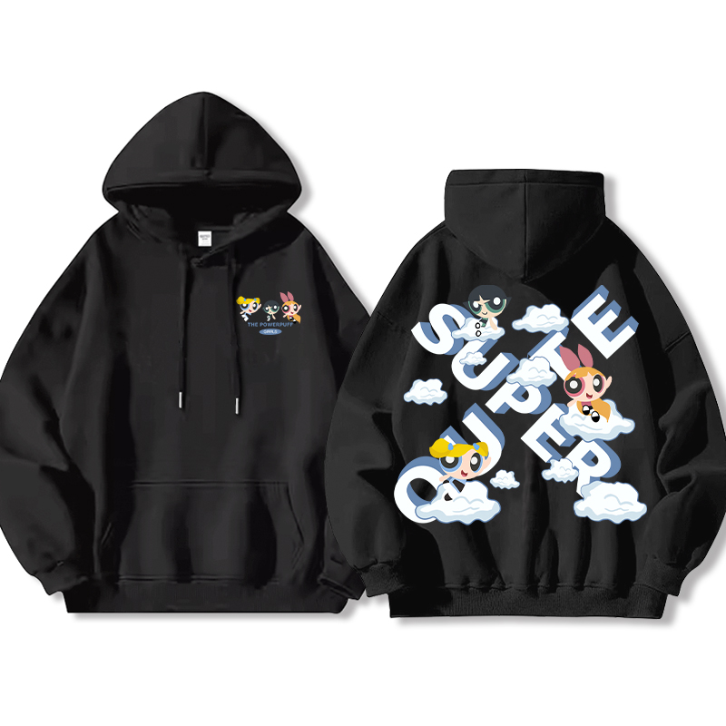 飛天小女警聯名衛衣女衛衣2024秋冬新款親子情侶裝薄絨款連帽衛衣