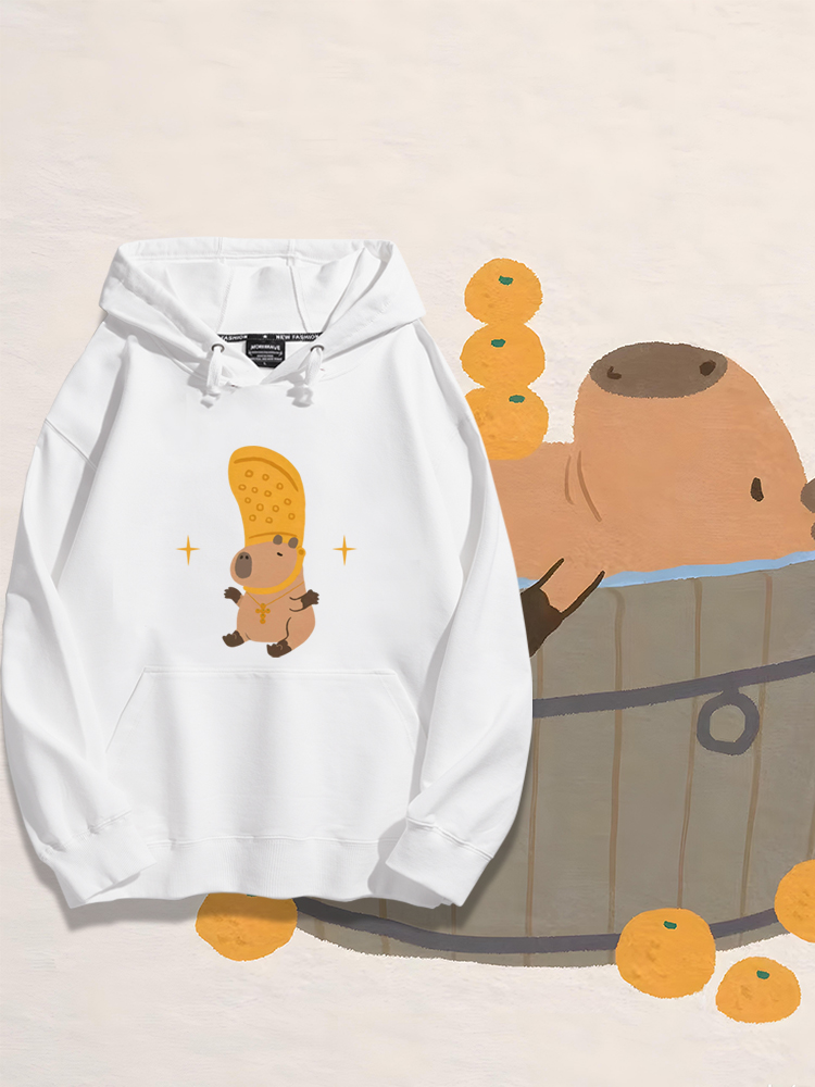 可愛水豚君卡比巴拉聯名衛衣2023秋冬新款親子情侶裝薄絨款連帽衛衣