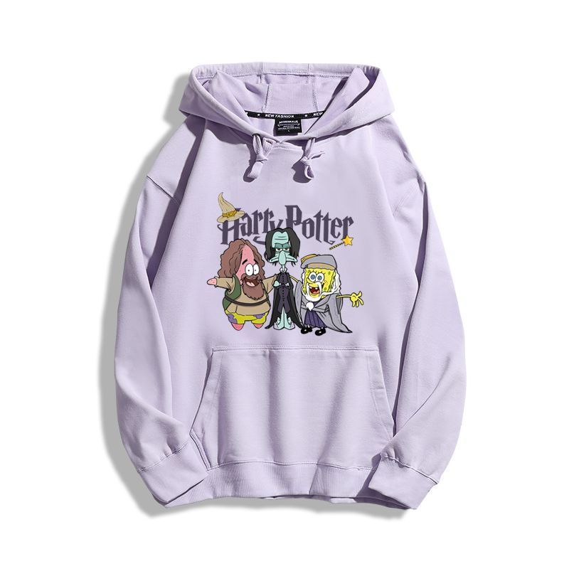海綿寶寶聯名哈利波特2023秋冬新款親子情侶裝薄絨款連帽衛衣