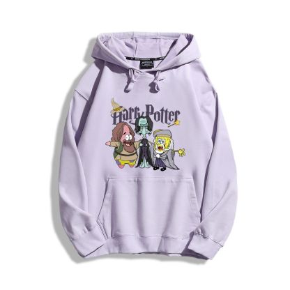 海綿寶寶聯名哈利波特2023秋冬新款親子情侶裝薄絨款連帽衛衣