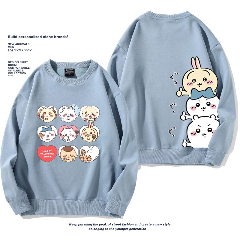 Chiikawa聯名衛衣2024秋冬新款親子情侶裝薄絨款連帽衛衣