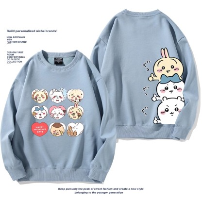 Chiikawa聯名衛衣2024秋冬新款親子情侶裝薄絨款連帽衛衣