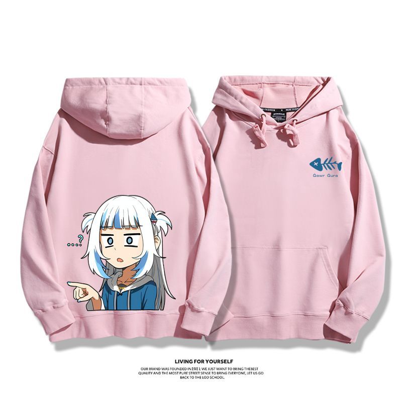 Gawr Gura聯名衛衣2023秋冬新款親子情侶裝薄絨款連帽衛衣