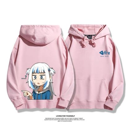 Gawr Gura聯名衛衣2023秋冬新款親子情侶裝薄絨款連帽衛衣