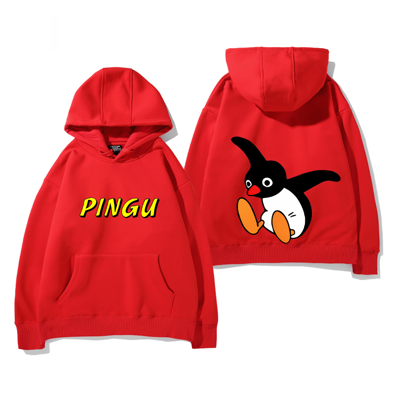 企鵝家族PINGU 聯名衛衣2024秋冬新款親子情侶裝薄絨款連帽衛衣