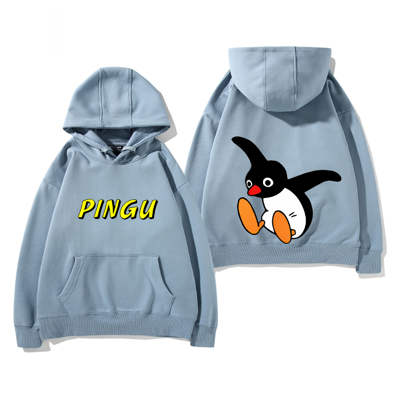 企鵝家族PINGU 聯名衛衣2024秋冬新款親子情侶裝薄絨款連帽衛衣