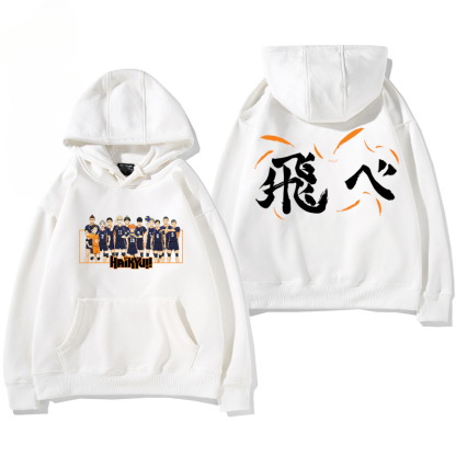 排球少年聯名衛衣2024秋冬新款親子情侶裝薄絨款連帽衛衣