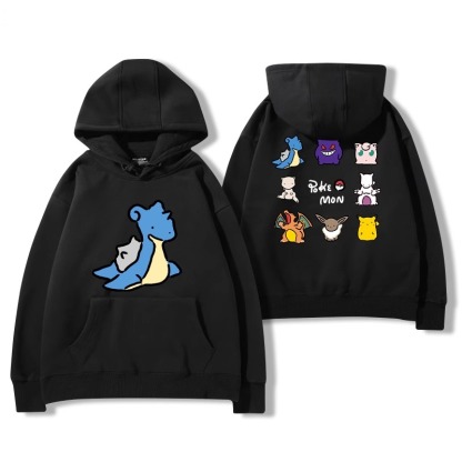 寶可夢聯名衛衣2024秋冬新款親子情侶裝薄絨款連帽衛衣