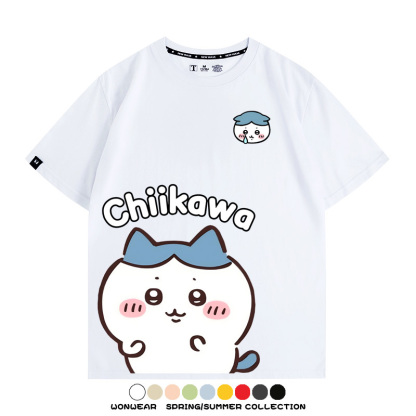 Chiikawa日系萌系吉伊卡哇可愛小八烏薩奇聯名短袖夏男純棉T恤衫