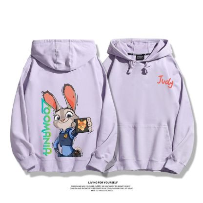 瘋狂動物城聯名衛衣2024秋冬新款親子情侶裝薄絨款連帽衛衣