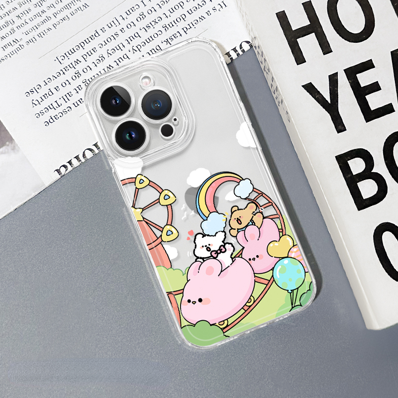 蘋果 系列線條小狗 彩色透明防摔軟殼