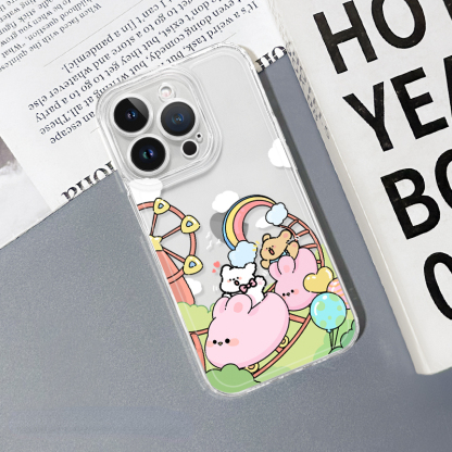 蘋果 系列線條小狗 彩色透明防摔軟殼