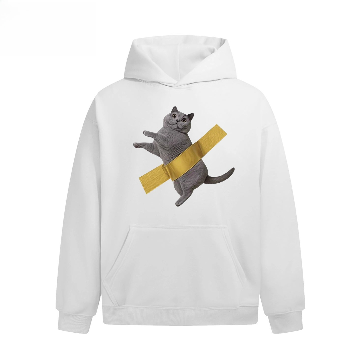 設計感膠帶貓咪印花 親子情侶男女連帽衛衣