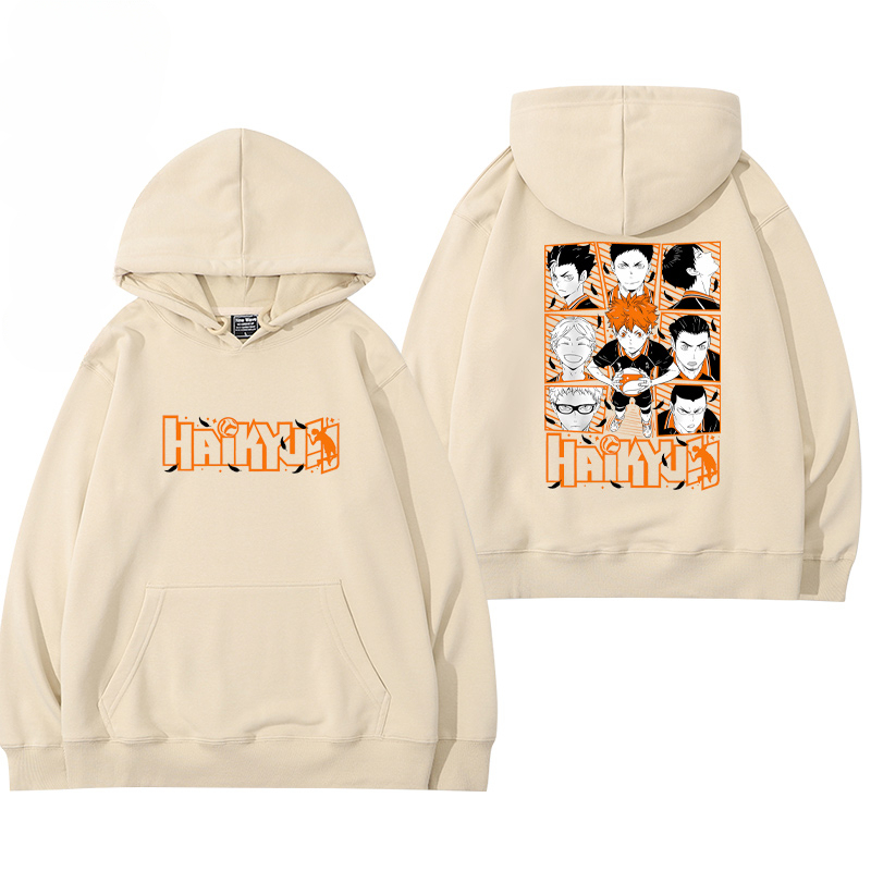 排球少年聯名衛衣2024秋冬新款親子情侶裝薄絨款連帽衛衣