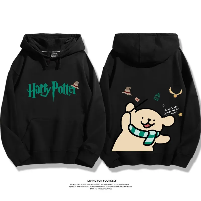 線條小狗聯名哈利波特2024秋冬新款親子情侶裝薄絨款連帽衛衣