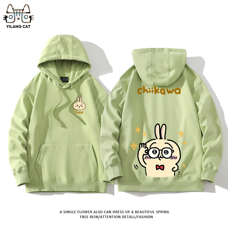 Chiikawa聯名衛衣2024秋冬新款親子情侶裝薄絨款連帽衛衣