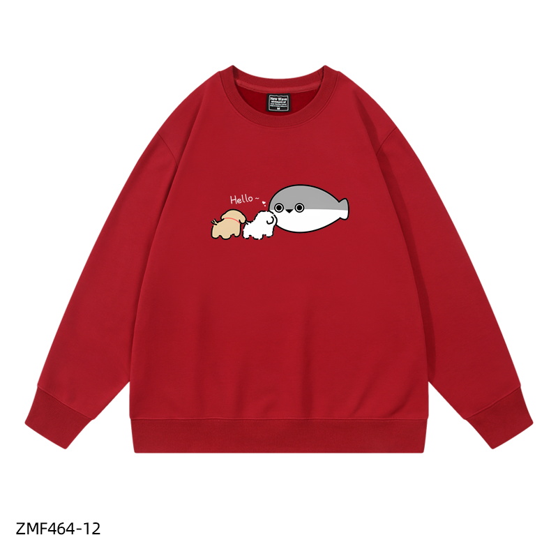 線條小狗X薩卡班聯名衛衣2024秋冬新款親子情侶裝薄絨款連帽衛衣