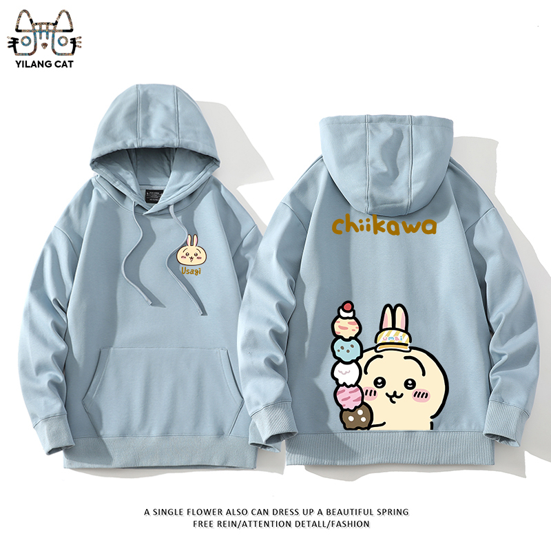 Chiikawa聯名衛衣2024秋冬新款親子情侶裝薄絨款連帽衛衣