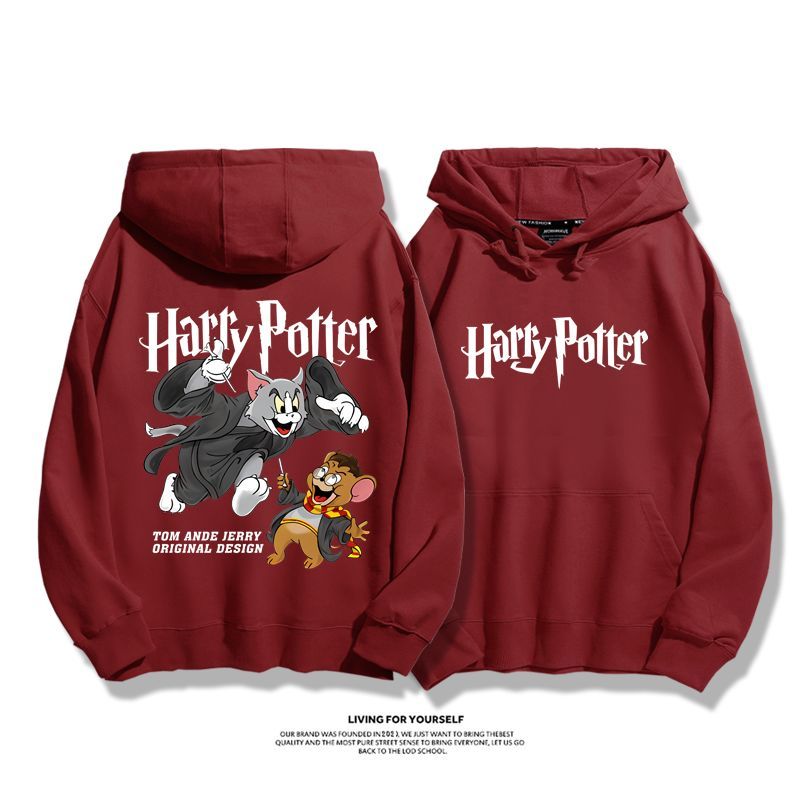 貓和老鼠x哈利波特聯名衛衣2023秋冬新款親子情侶裝薄絨款連帽衛衣