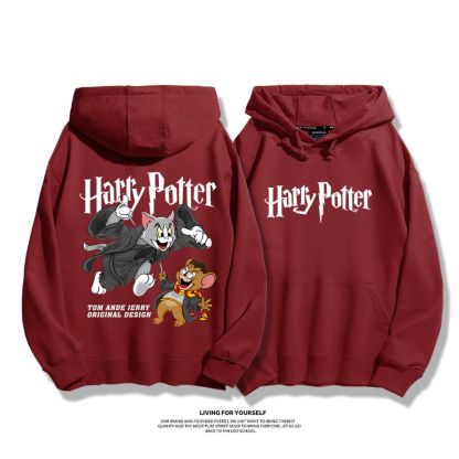貓和老鼠x哈利波特聯名衛衣2023秋冬新款親子情侶裝薄絨款連帽衛衣