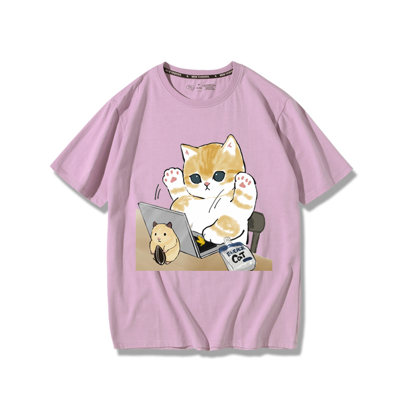 上班族貓咪2024親子情侶男女同款 純棉T恤