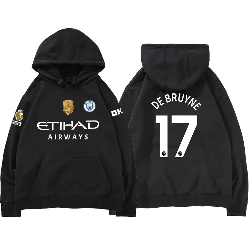 24-25賽季曼城主場球衣17號德布勞內9號哈蘭德 足球球迷 寬鬆百搭 秋冬款 寬鬆連帽衛衣