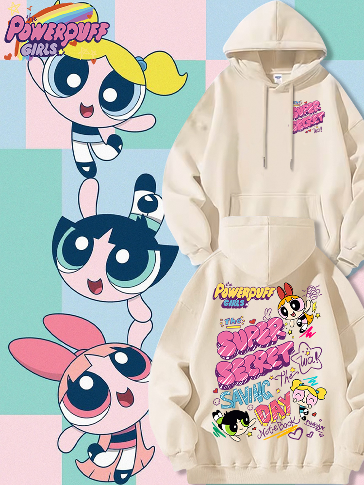 飛天小女警聯名衛衣女衛衣2024秋冬新款親子情侶裝薄絨款連帽衛衣