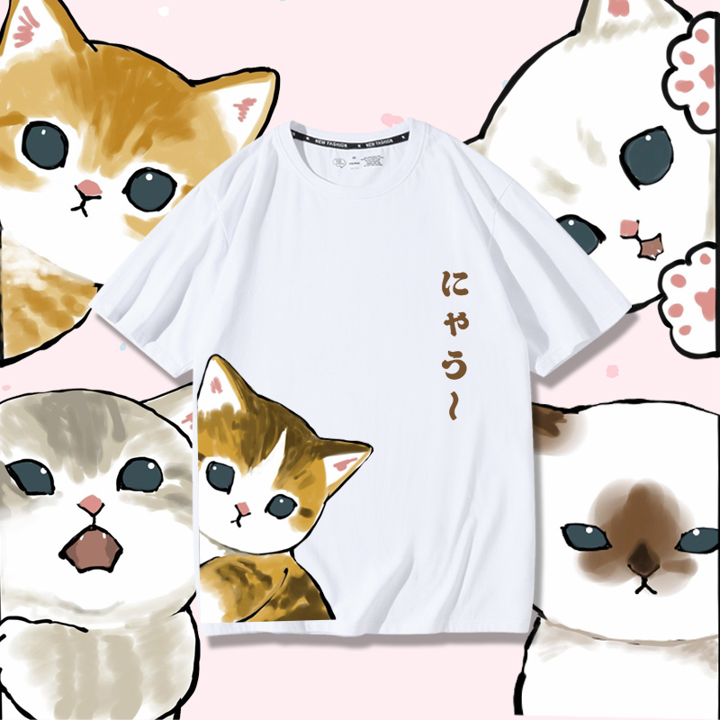 可愛貓咪探頭2024親子情侶男女同款 純棉T恤