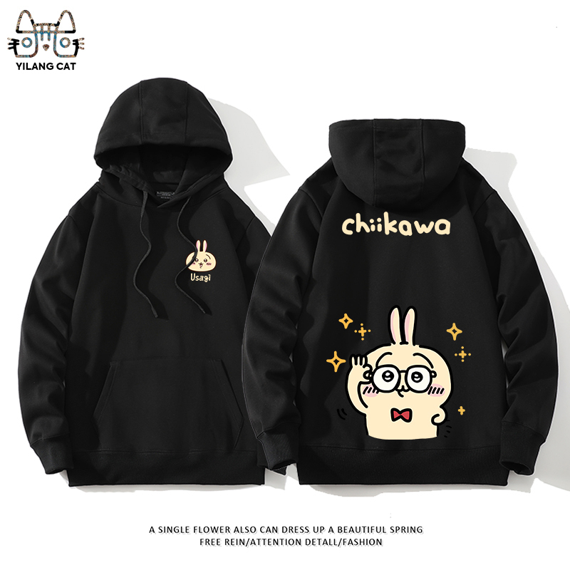 Chiikawa聯名衛衣2024秋冬新款親子情侶裝薄絨款連帽衛衣