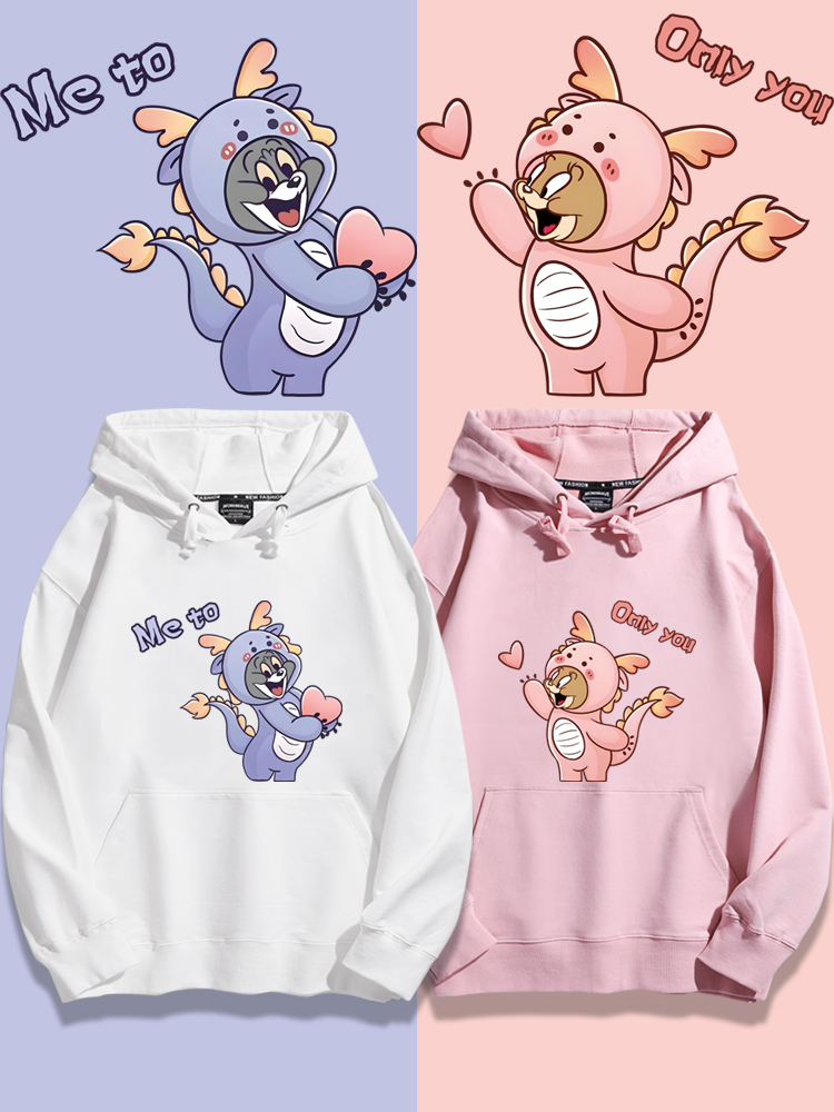 貓和老鼠聯名衛衣2023秋冬新款親子情侶裝薄絨款連帽衛衣