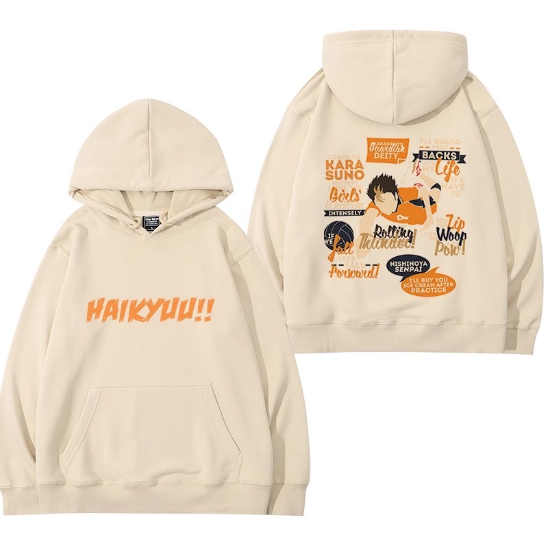 排球少年聯名衛衣2024秋冬新款親子情侶裝薄絨款連帽衛衣