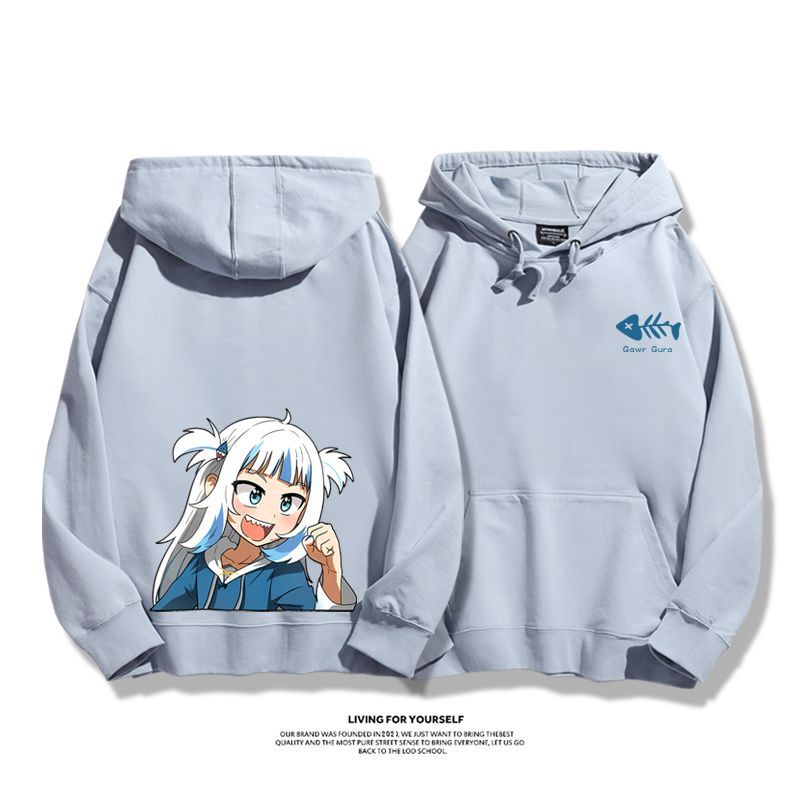 Gawr Gura聯名衛衣2023秋冬新款親子情侶裝薄絨款連帽衛衣