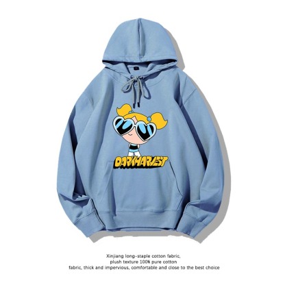 飛天小女警聯名衛衣2024秋冬新款親子情侶裝薄絨款連帽衛衣