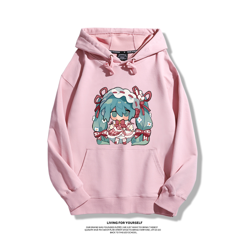 日系Q版初音未來聯名衛衣2023秋冬新款親子情侶裝薄絨款連帽衛衣