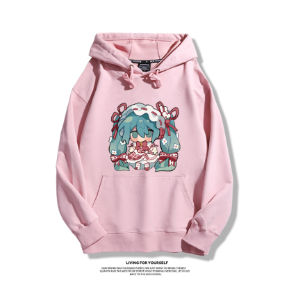 日系Q版初音未來聯名衛衣2023秋冬新款親子情侶裝薄絨款連帽衛衣