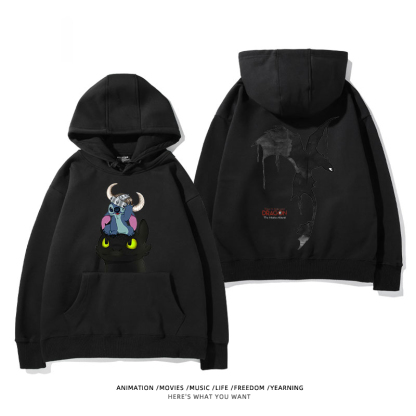 馴龍高手聯名史迪仔 2024秋冬新款親子情侶裝薄絨款連帽衛衣