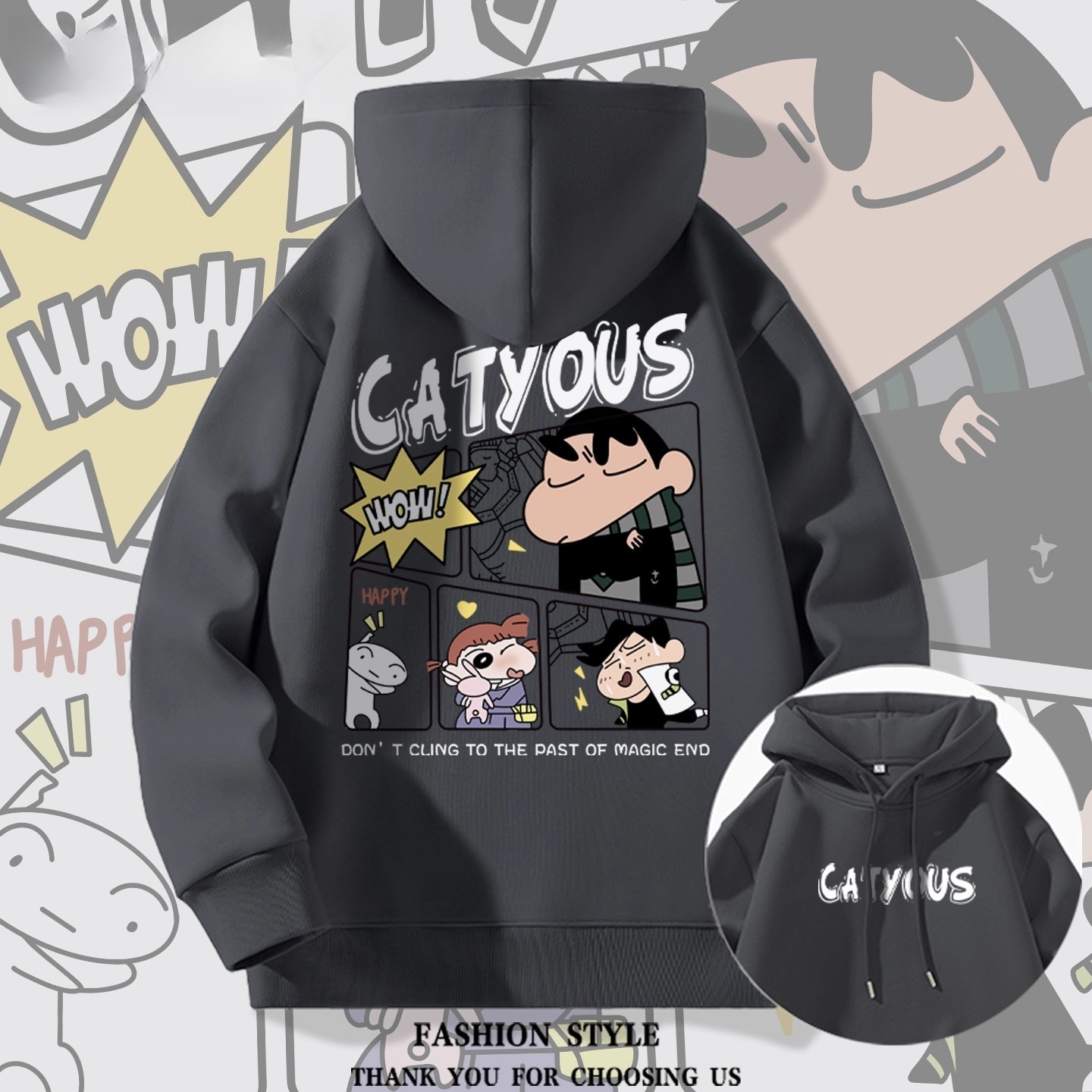 蠟筆小新聯名衛衣2025秋冬新款親子情侶裝連帽衛衣