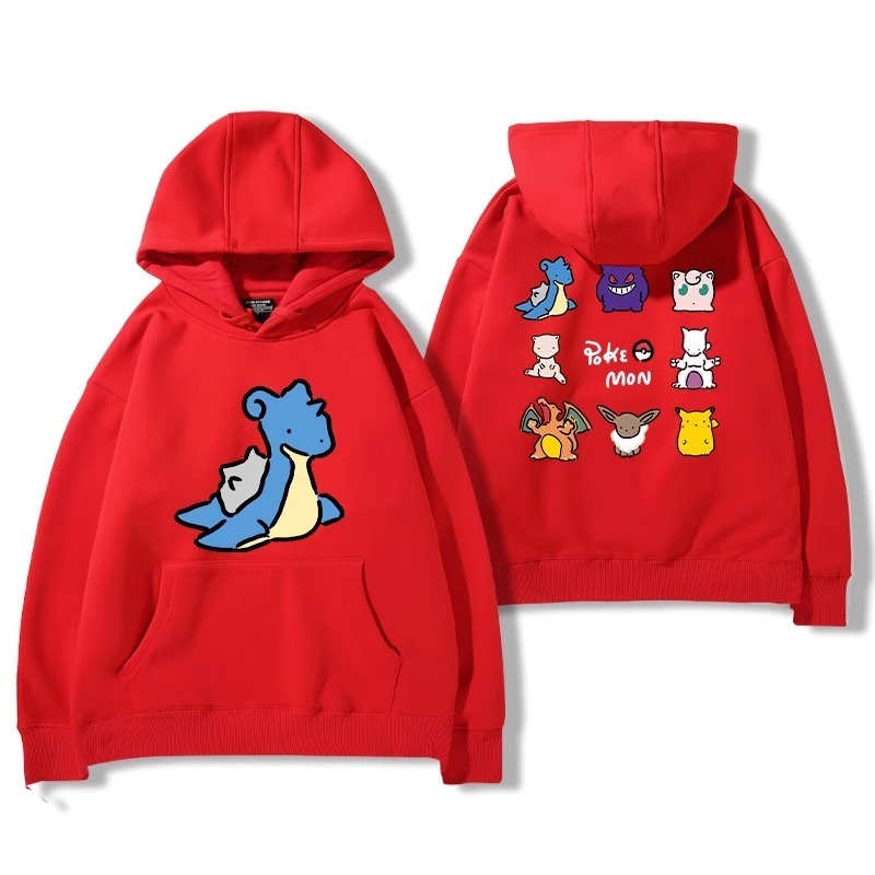寶可夢聯名衛衣2024秋冬新款親子情侶裝薄絨款連帽衛衣