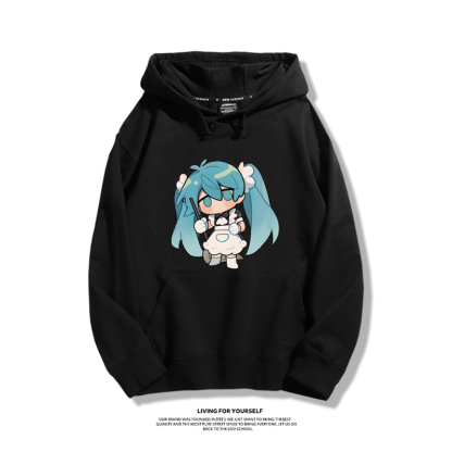 日系Q版初音未來聯名衛衣2023秋冬新款親子情侶裝薄絨款連帽衛衣
