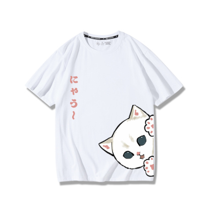 可愛貓咪探頭2024親子情侶男女同款 純棉T恤